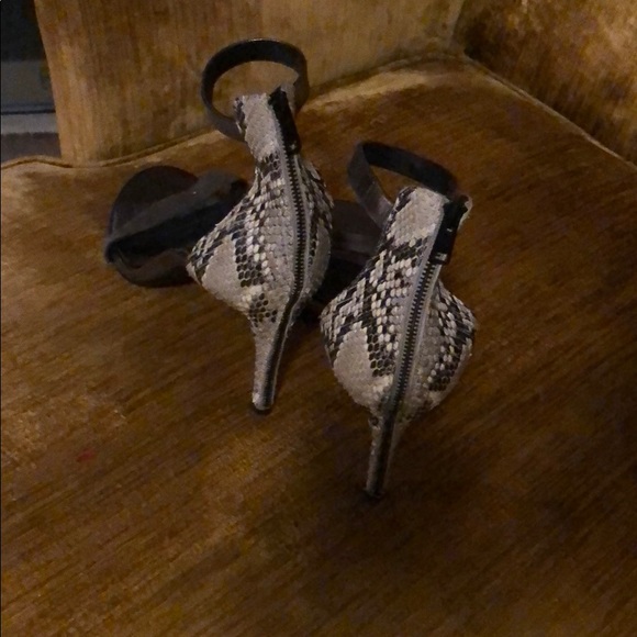 Charcoal suede and snake print sandals - Picture 2 of 5